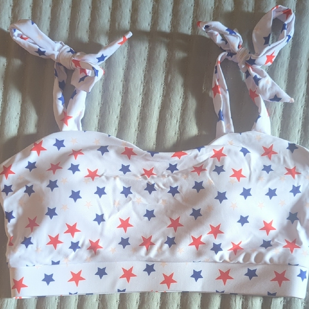 Pink Lily Star-Patterned Bikini Top - Red and Blue
